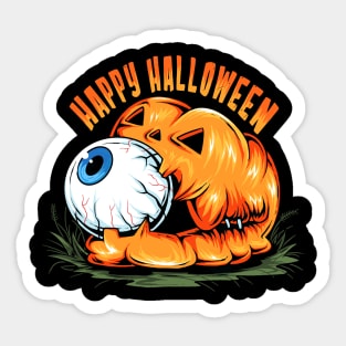 halloween pumpkin with cute eyeball its mouth artwork Sticker